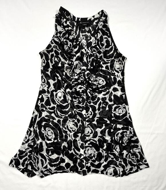 INC Tops - INC Women's Size S Asymmetrical Top Blouse Black White Stretch Sheer Sz M